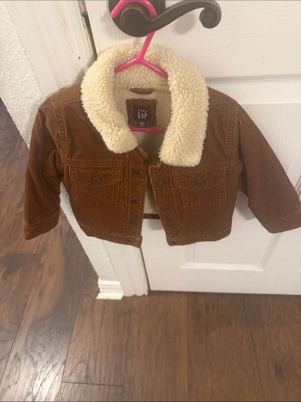 GAP Brown Corduroy Jean Jacket with Cream Sherpa Collar